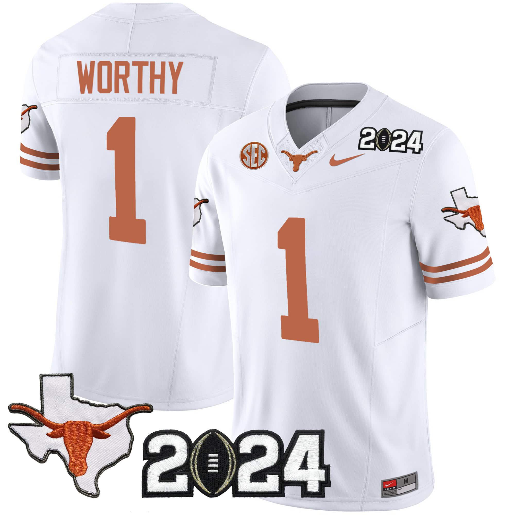 Men Texas Longhorns #1 Worthy White 2024 Nike Vapor Limited NCAA Jersey->indianapolis colts->NFL Jersey